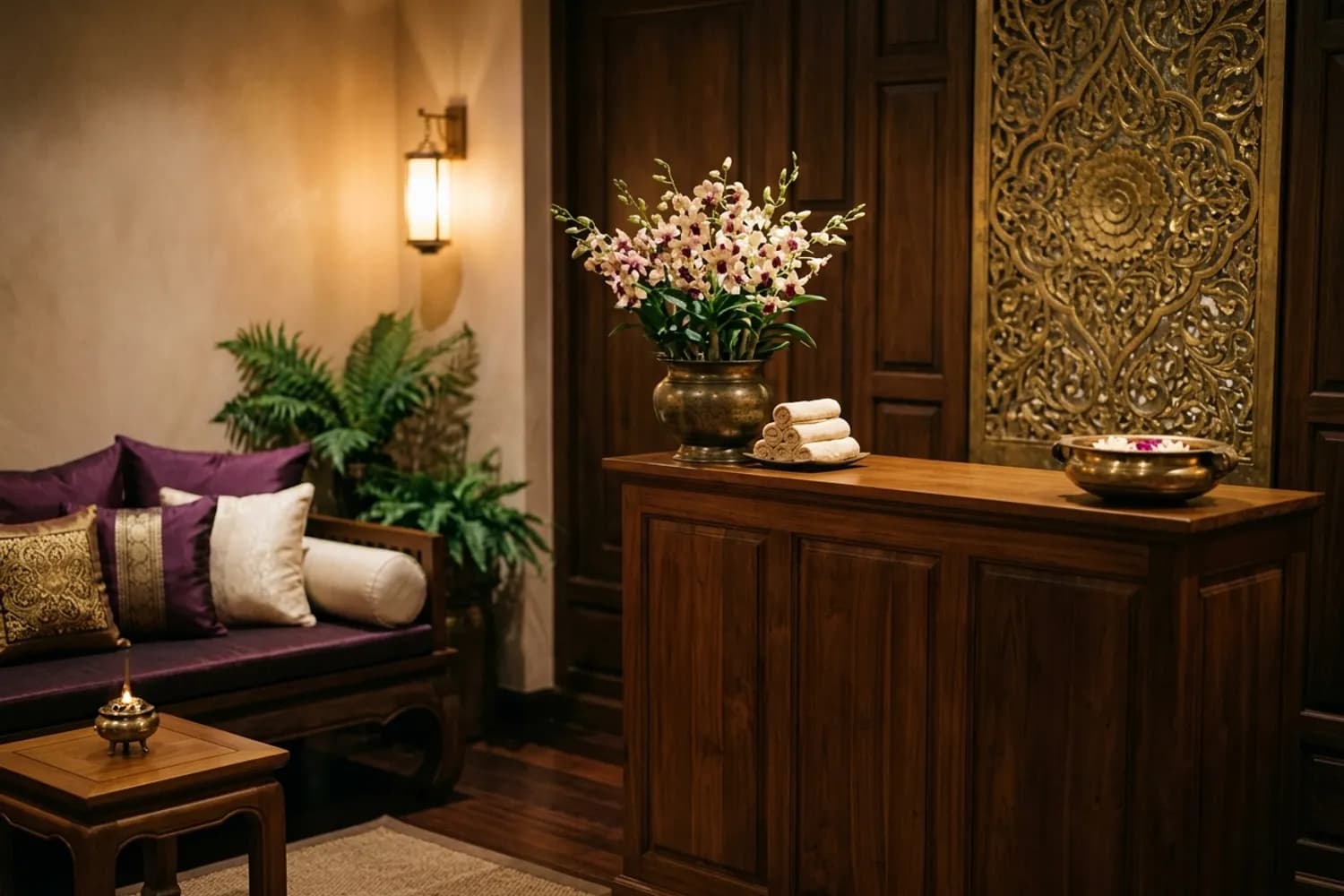 The reception area with orchids